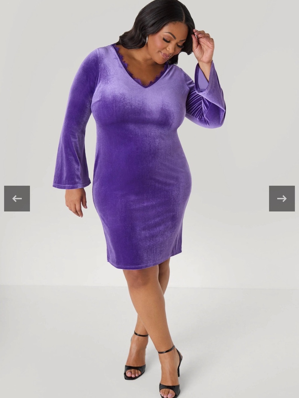 NWT Ashley Stewart Purple Velvet V-Neck Long Sleeve Dress